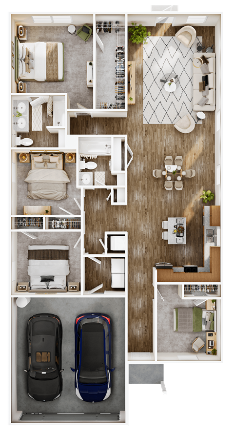 Floor plan for 4 beds, 2 baths, 1688 sqft